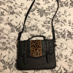 Black cheetah studded crossbody